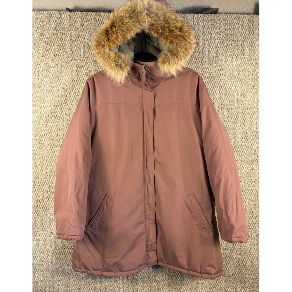 LL Bean Womens XL Mauve Rose Winter Parka Real Fur Trim Hood Quilted Puffer Coat